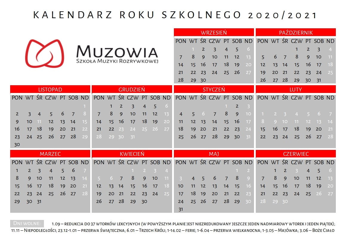 Kalendarz roku szkolnego 2020/21
